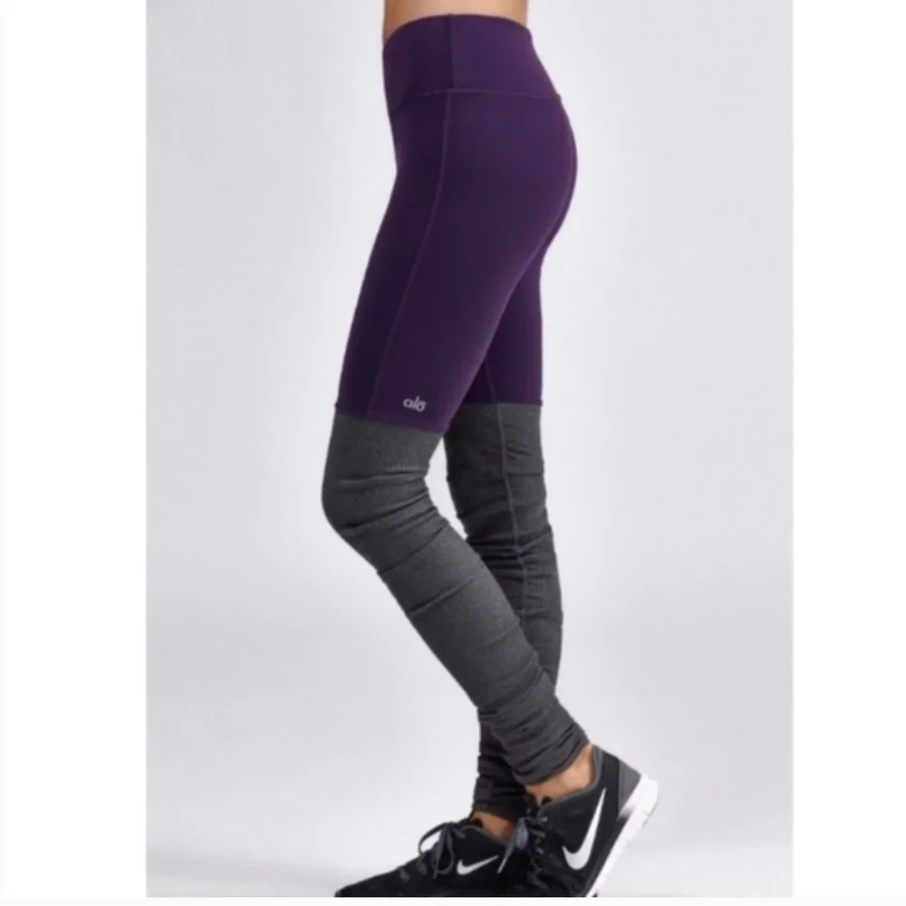 Alo Yoga Goddess Ribbed Legging Purple Pennant Stormy Heather Gray XS